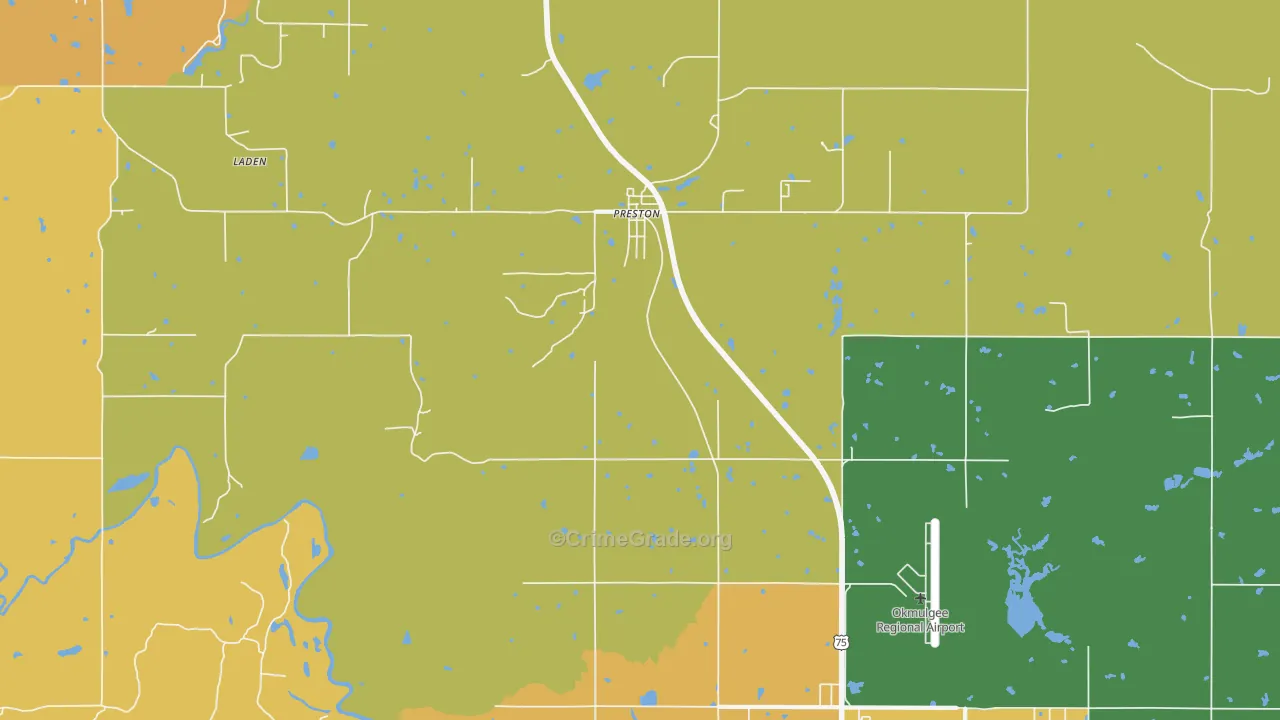 Preston, OK Map of Vehicle Theft Rates