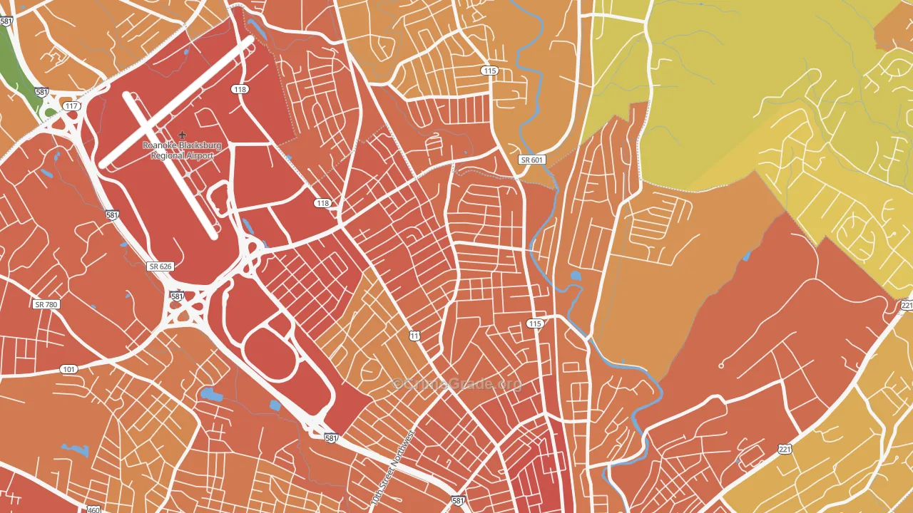 Preston Park, Roanoke, VA Map of Vehicle Theft Rates