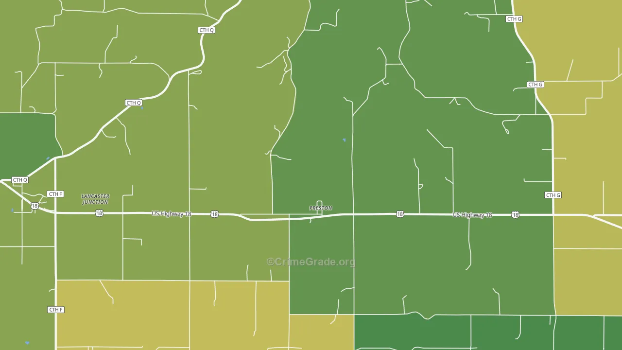 Preston, WI Map of Vehicle Theft Rates