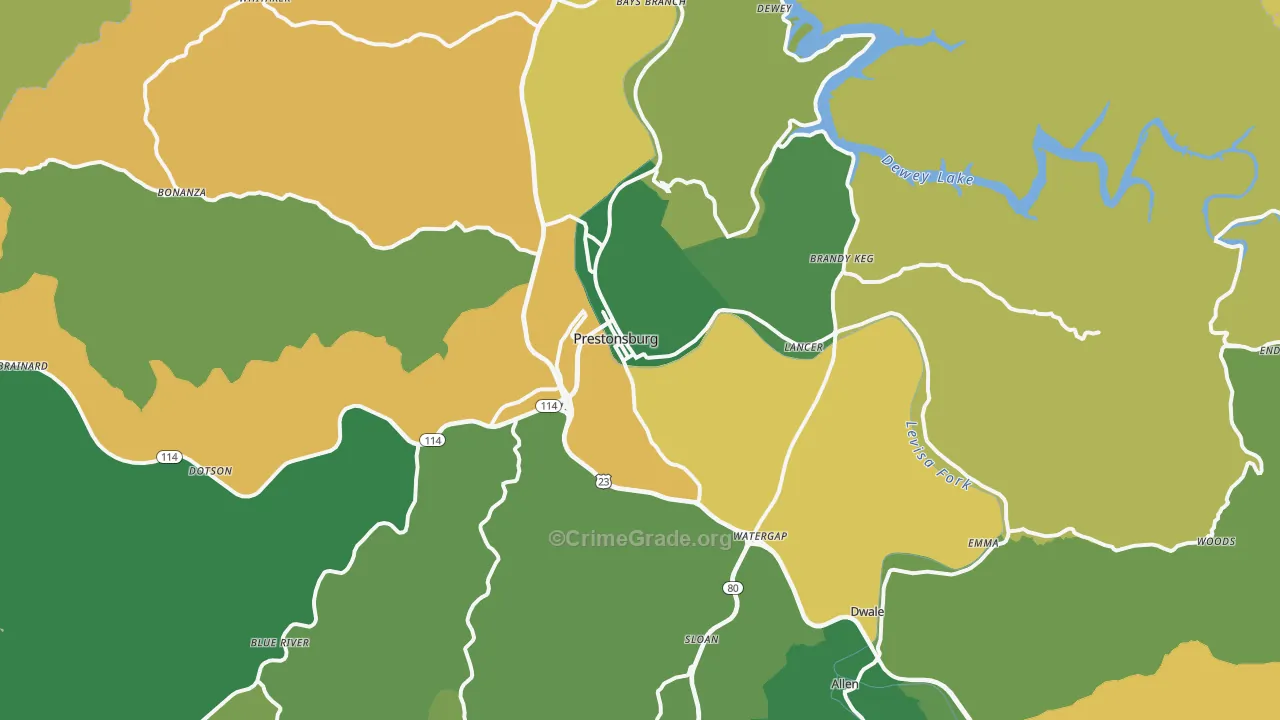 Prestonsburg, KY Map of Vehicle Theft Rates