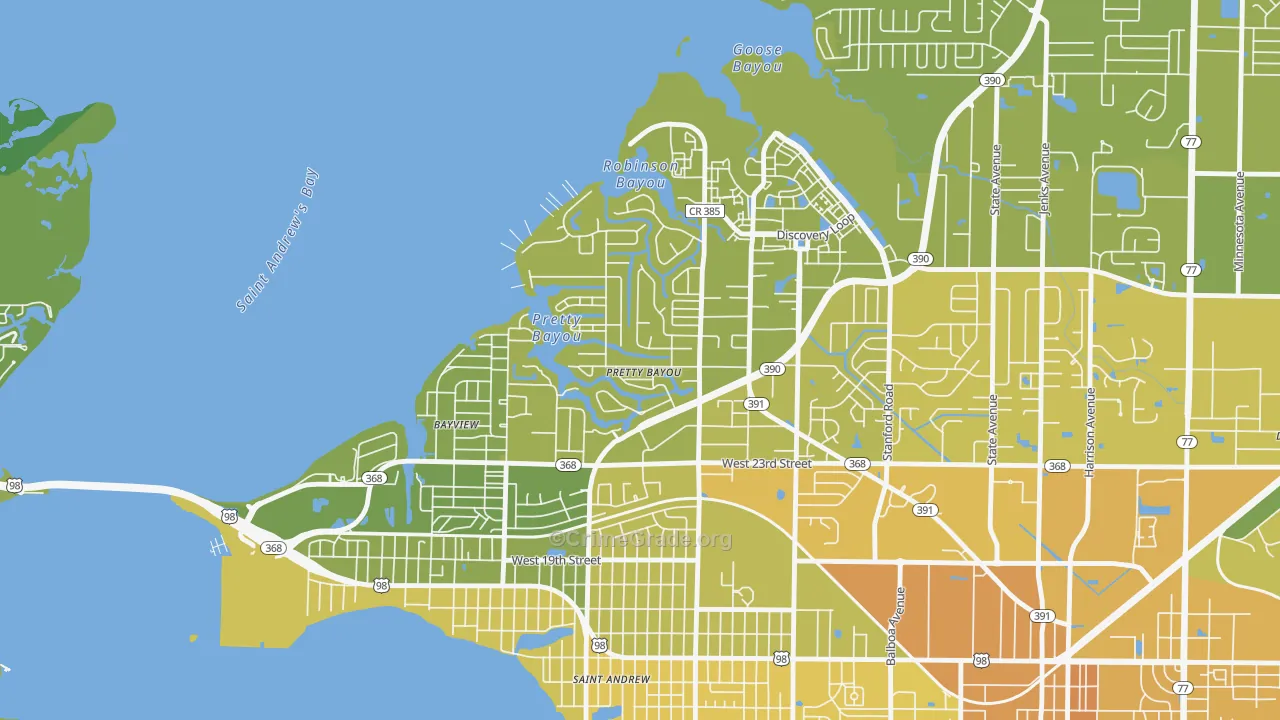 Pretty Bayou, FL Map of Vehicle Theft Rates