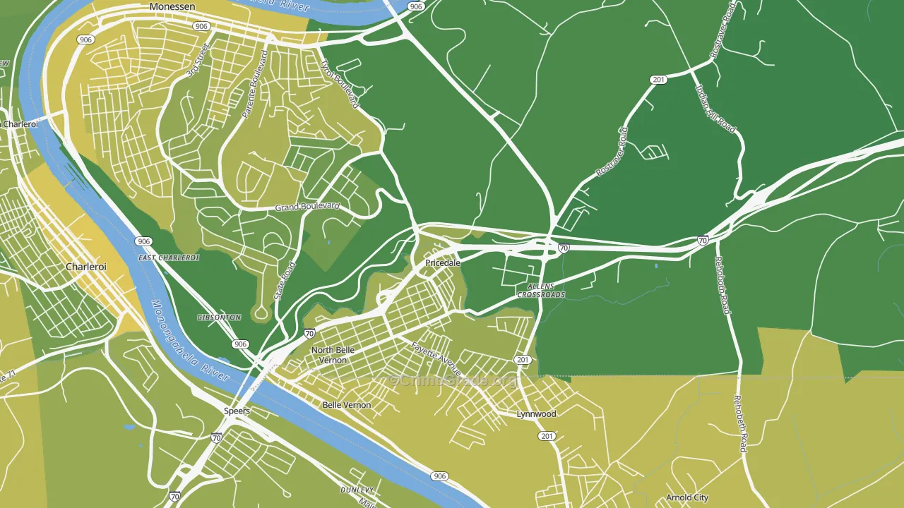 Pricedale, PA Map of Vehicle Theft Rates