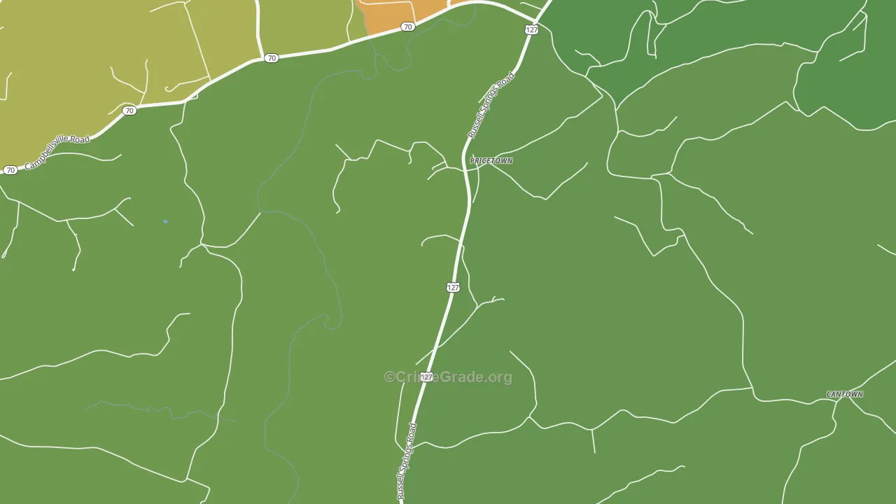Pricetown, KY Map of Vehicle Theft Rates