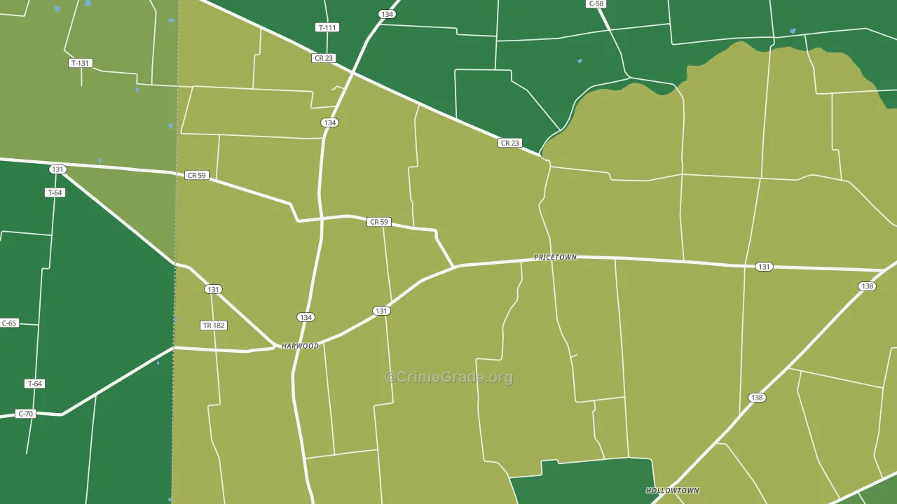 Pricetown, OH Map of Vehicle Theft Rates