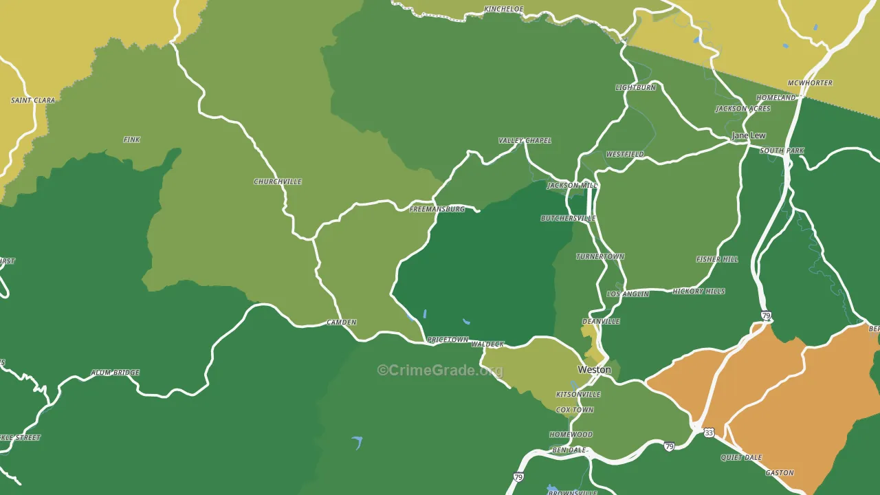 Pricetown, WV Map of Vehicle Theft Rates