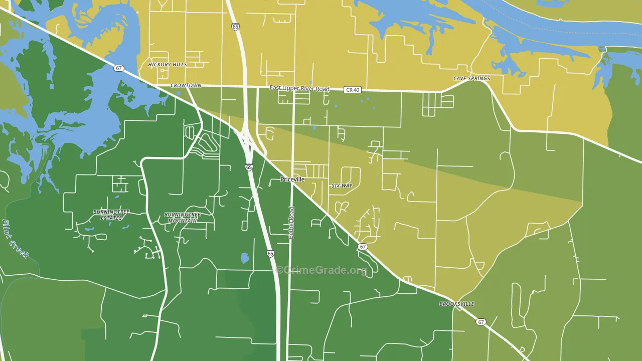 Priceville, AL Map of Vehicle Theft Rates