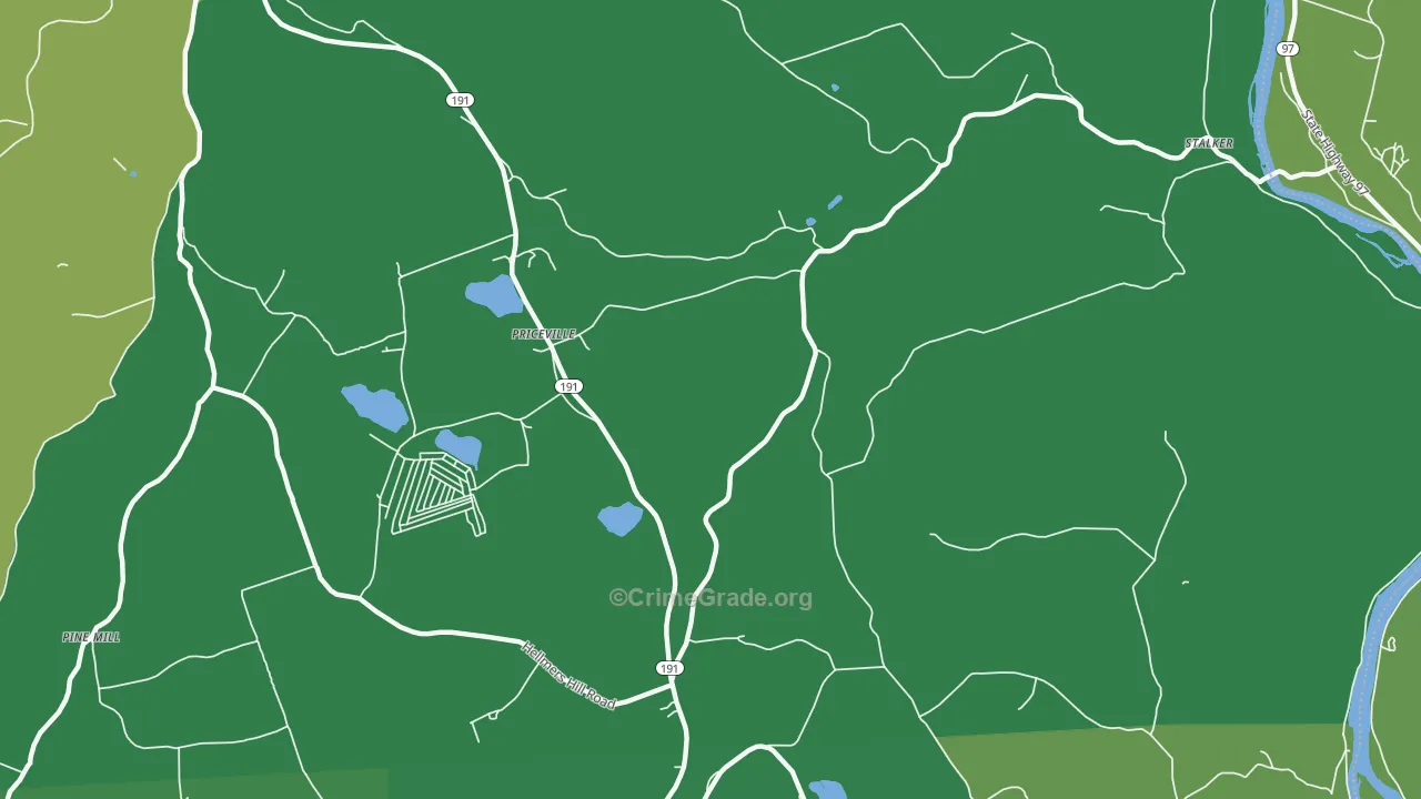Priceville, PA Map of Vehicle Theft Rates