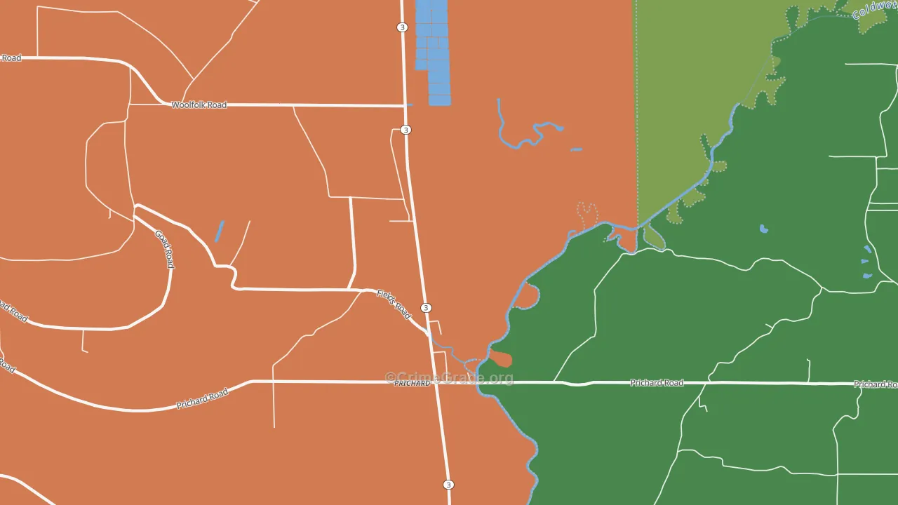 Prichard, MS Map of Vehicle Theft Rates