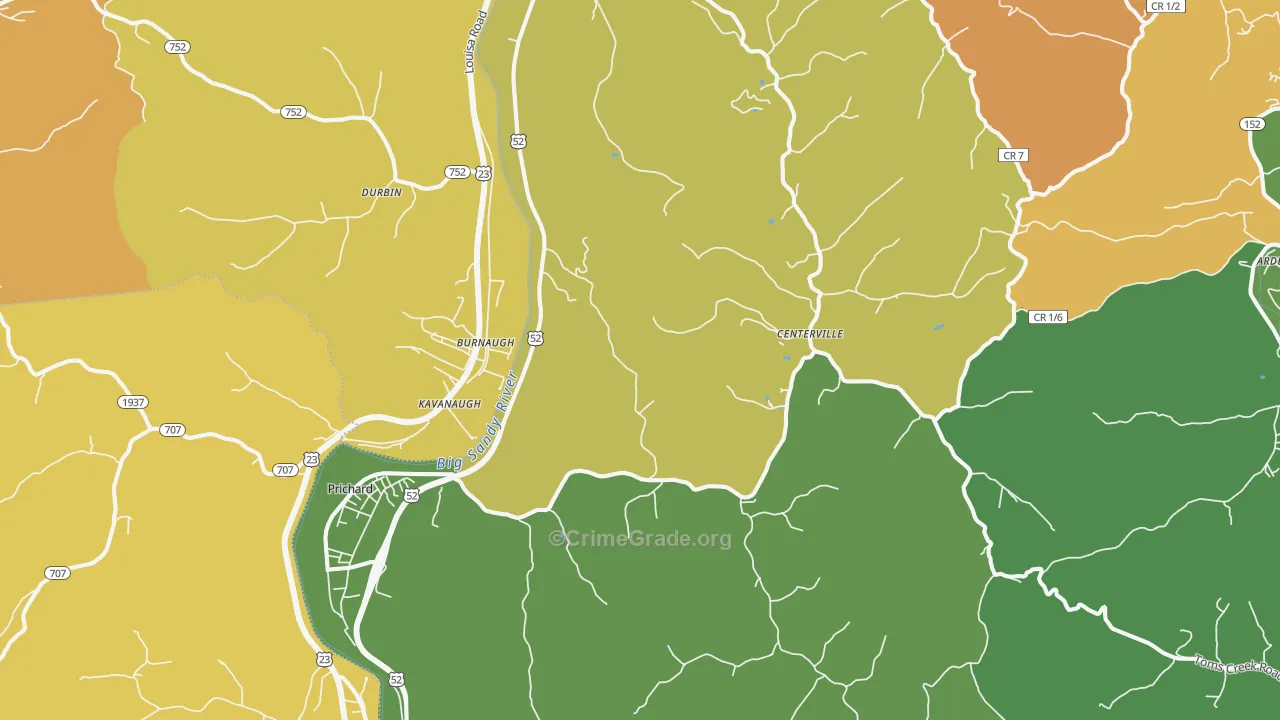 Prichard, WV Map of Vehicle Theft Rates