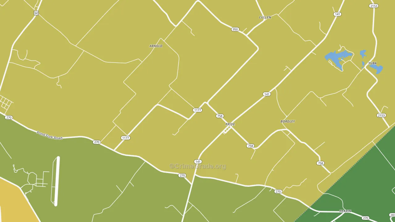 Pride, KY Map of Vehicle Theft Rates