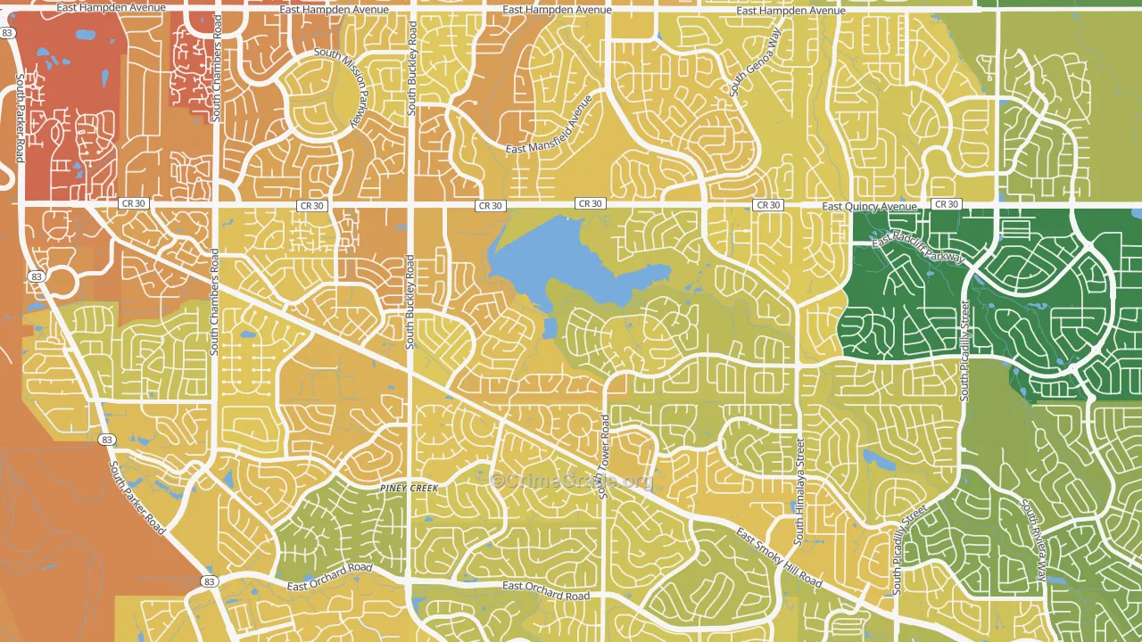 Prides Crossing, Aurora, CO Map of Vehicle Theft Rates