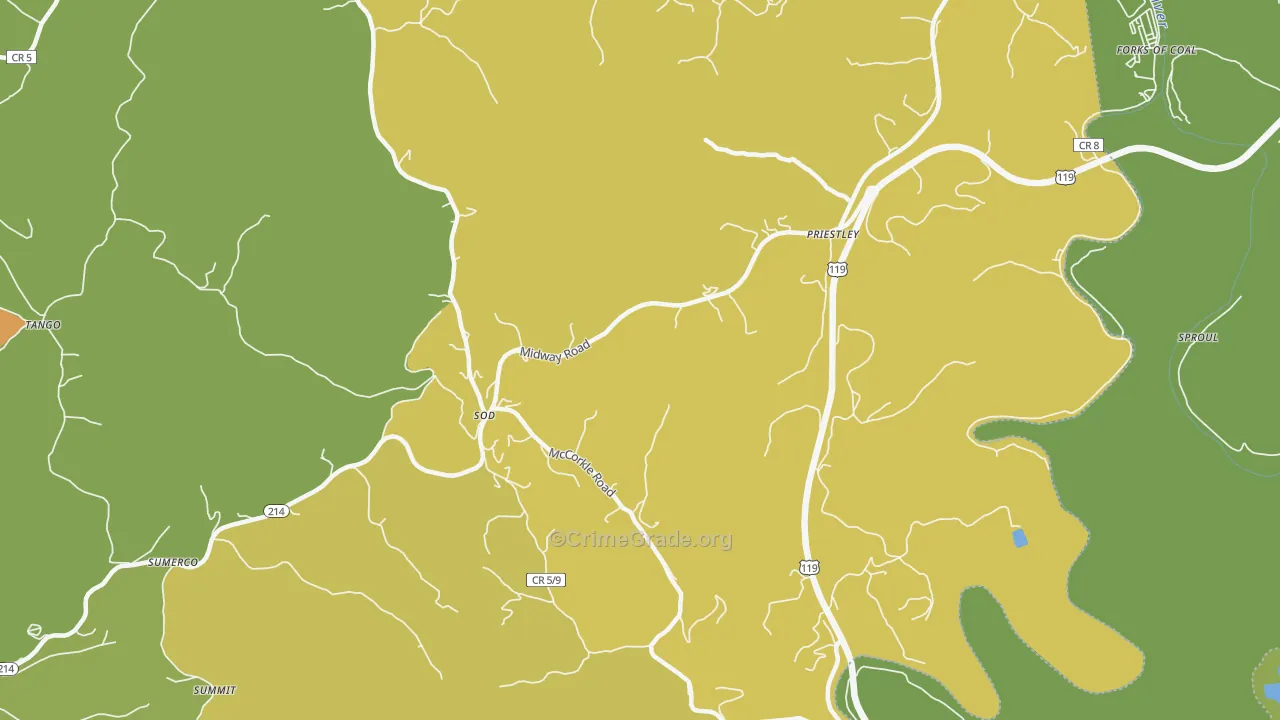 Priestley, WV Map of Vehicle Theft Rates