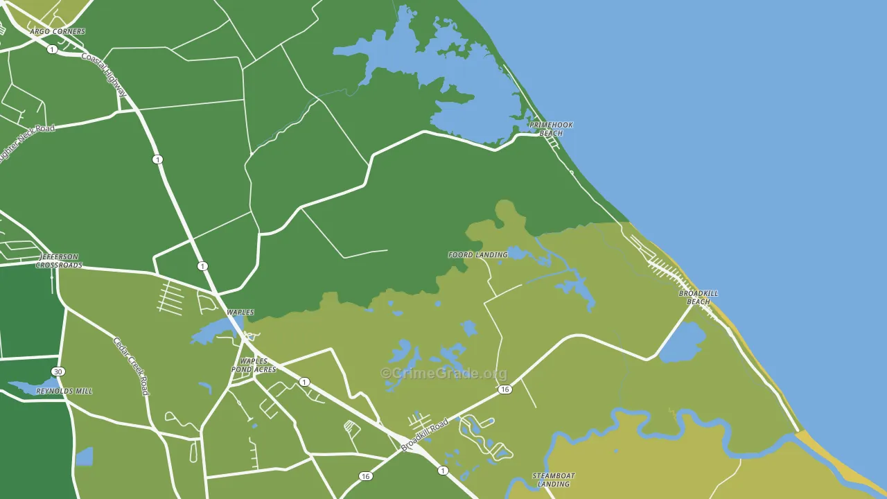 Primehook Beach, DE Map of Vehicle Theft Rates