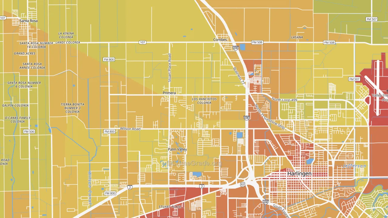 Primera, TX Map of Vehicle Theft Rates