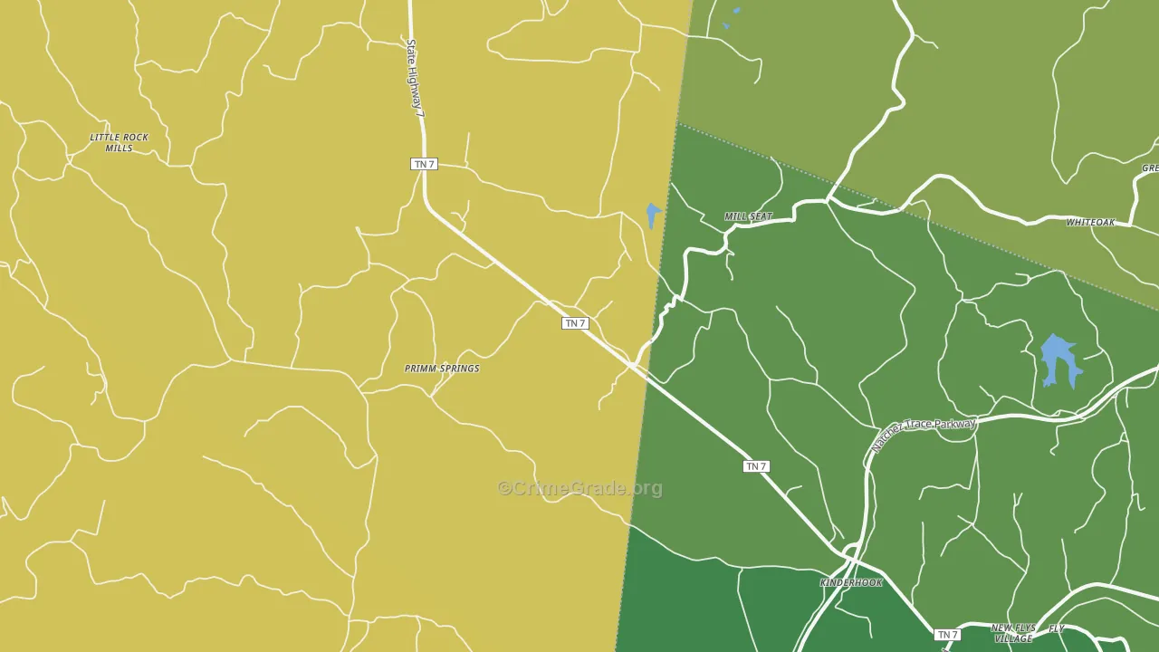Primm Springs, TN Map of Vehicle Theft Rates