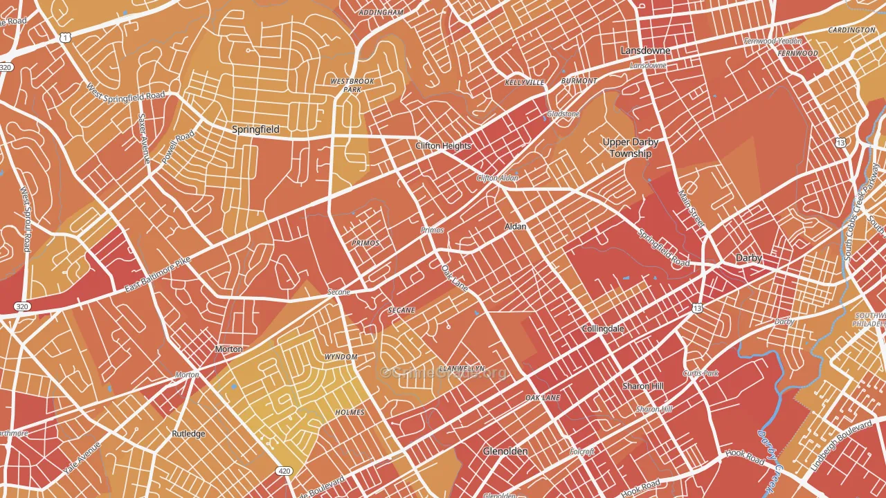 Primos, PA Map of Vehicle Theft Rates