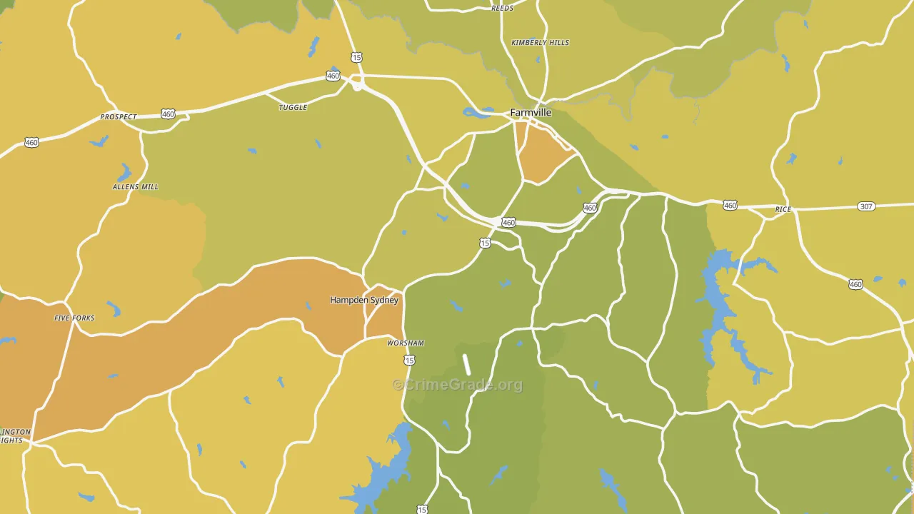 Prince Edward County, VA Map of Vehicle Theft Rates