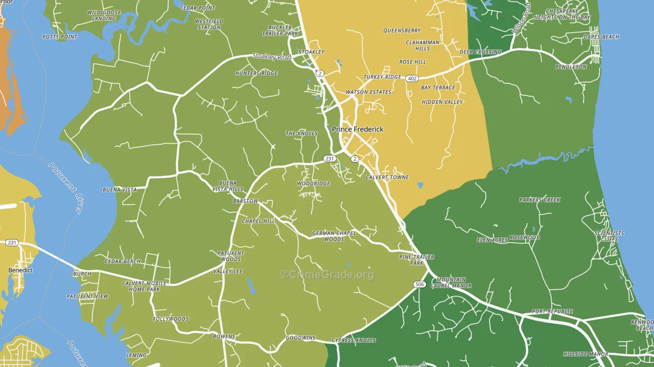 Prince Frederick, MD Map of Vehicle Theft Rates