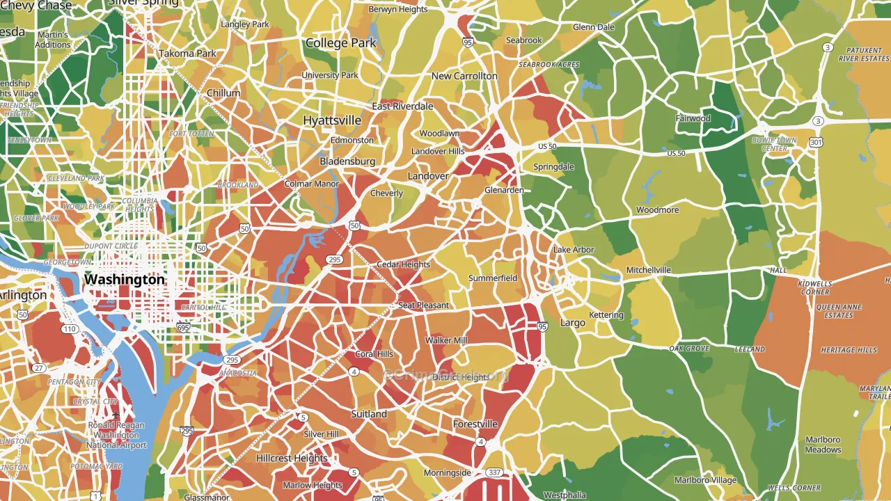 Prince George's County, MD Map of Vehicle Theft Rates