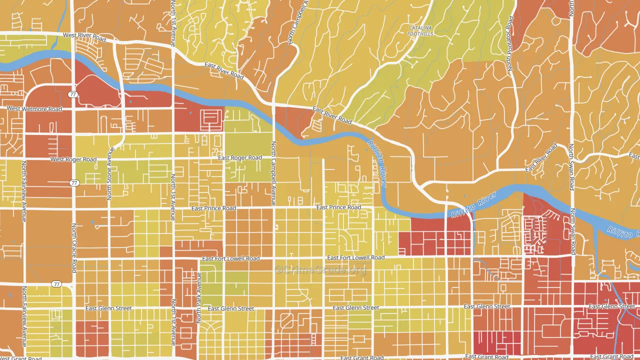 Prince Tucson, Tucson, AZ Map of Vehicle Theft Rates