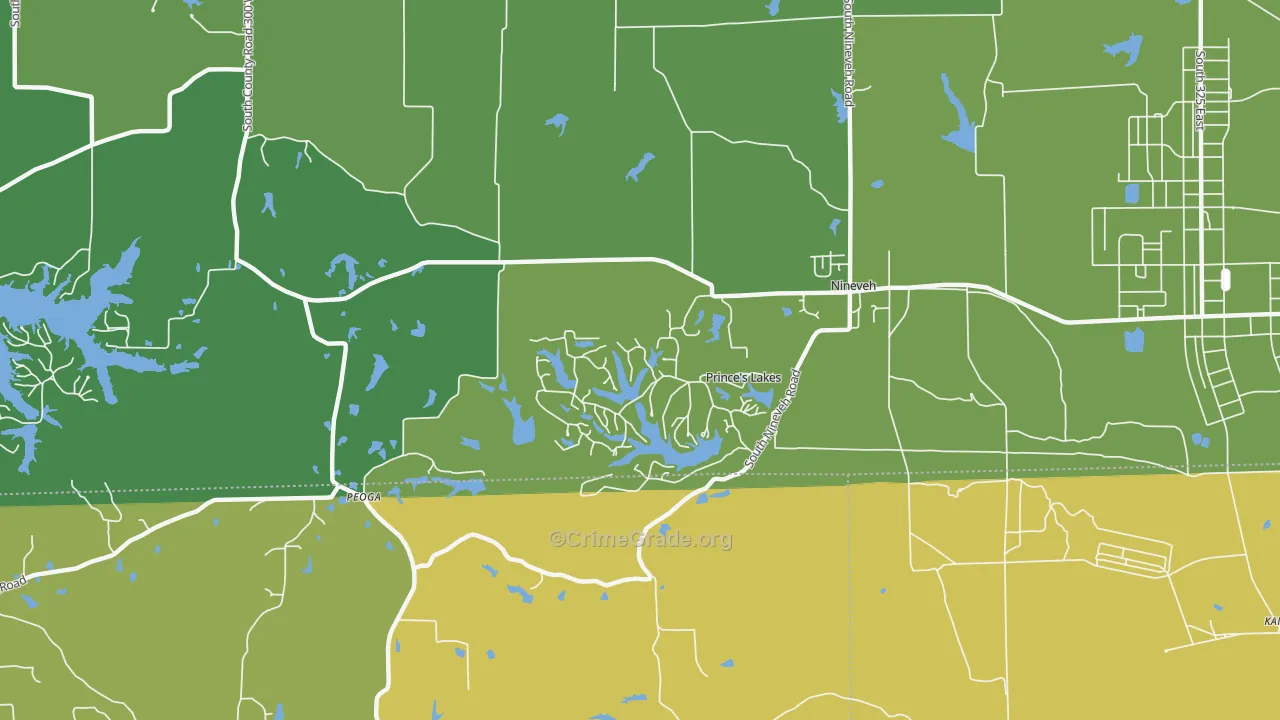 Princes Lakes, IN Map of Vehicle Theft Rates