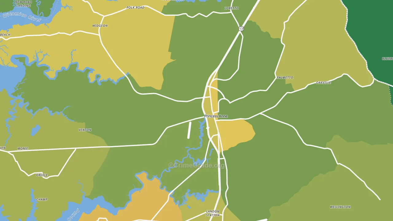Princess Anne, MD Map of Vehicle Theft Rates