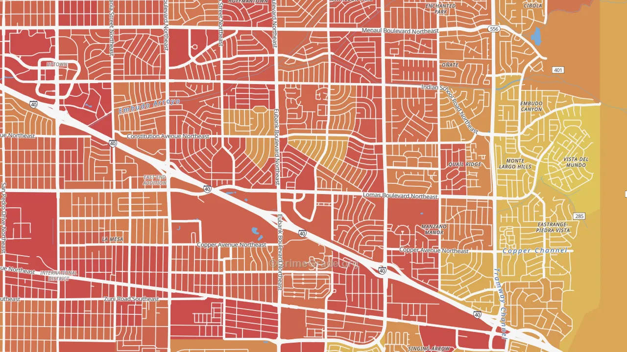 Princess Jeanne, Albuquerque, NM Map of Vehicle Theft Rates