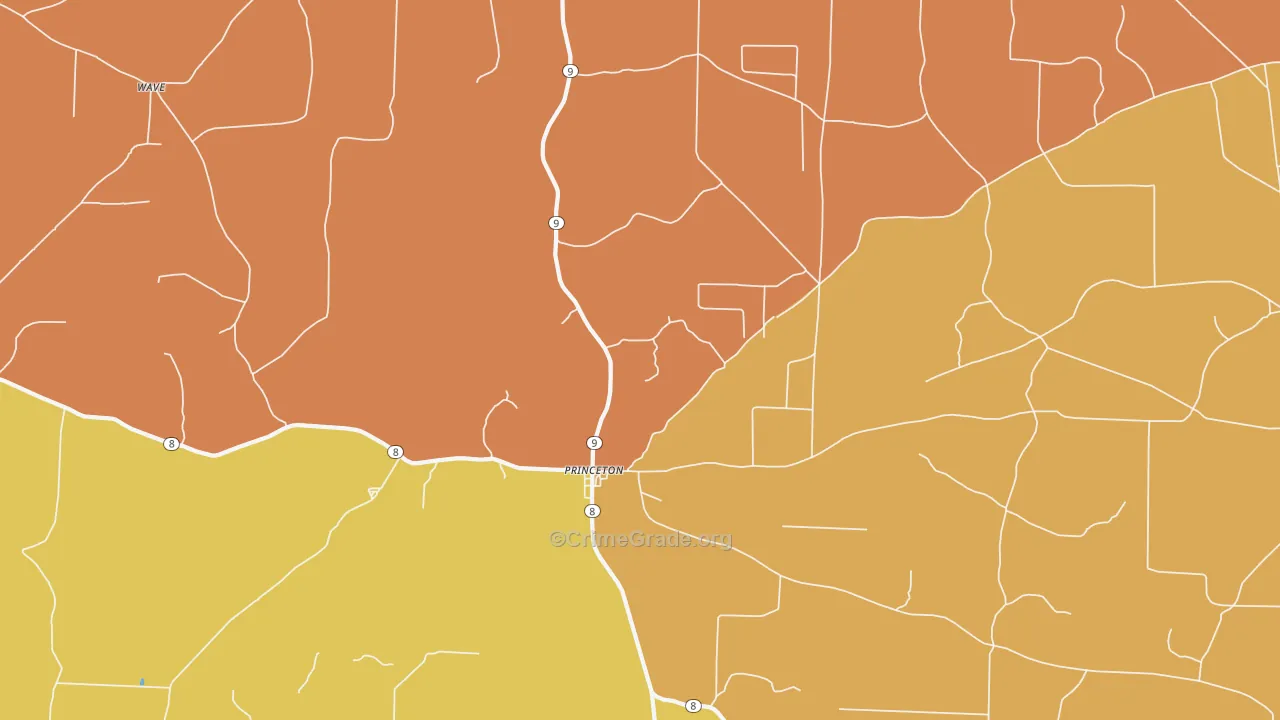 Princeton, AR Map of Vehicle Theft Rates