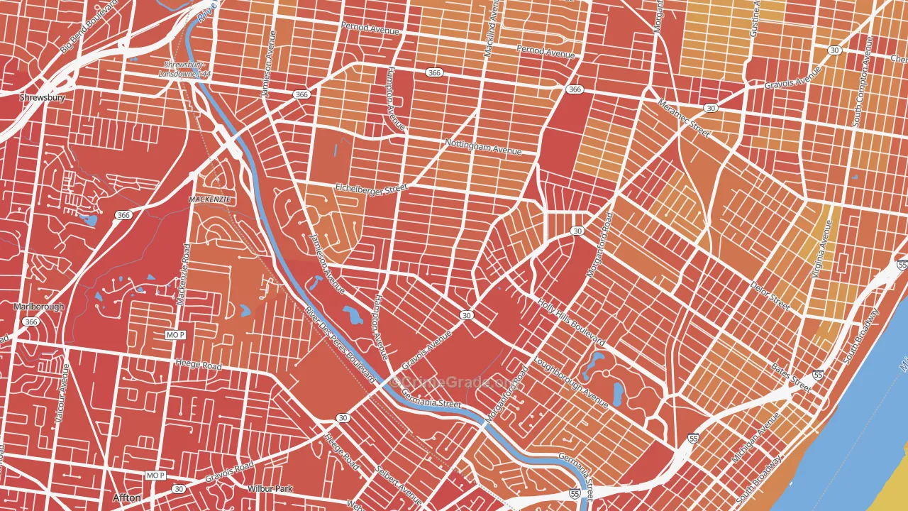 Princeton Heights, St. Louis, MO Map of Vehicle Theft Rates