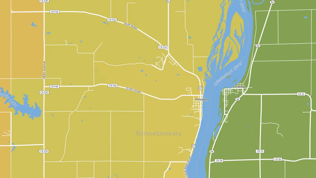 Princeton, IA Map of Vehicle Theft Rates