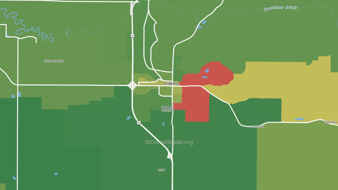 Princeton, IN Map of Vehicle Theft Rates