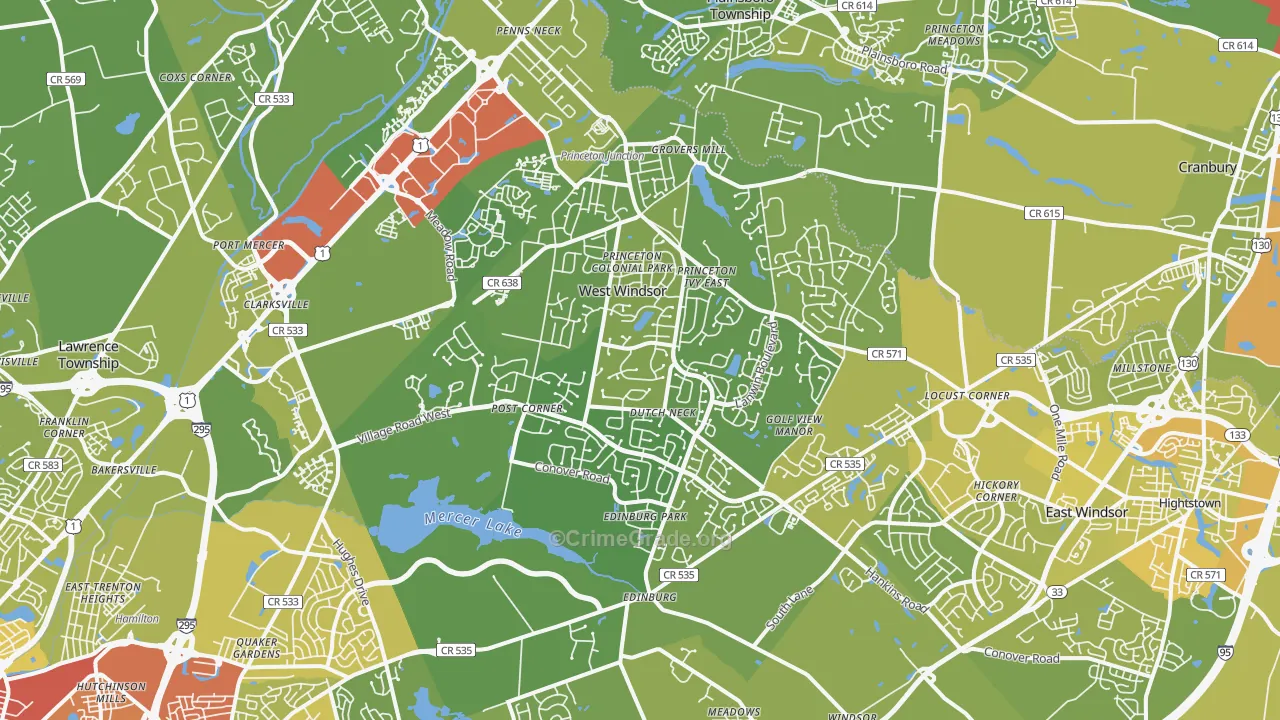 Princeton Junction, NJ Map of Vehicle Theft Rates