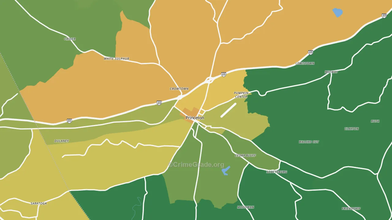 Princeton, KY Map of Vehicle Theft Rates