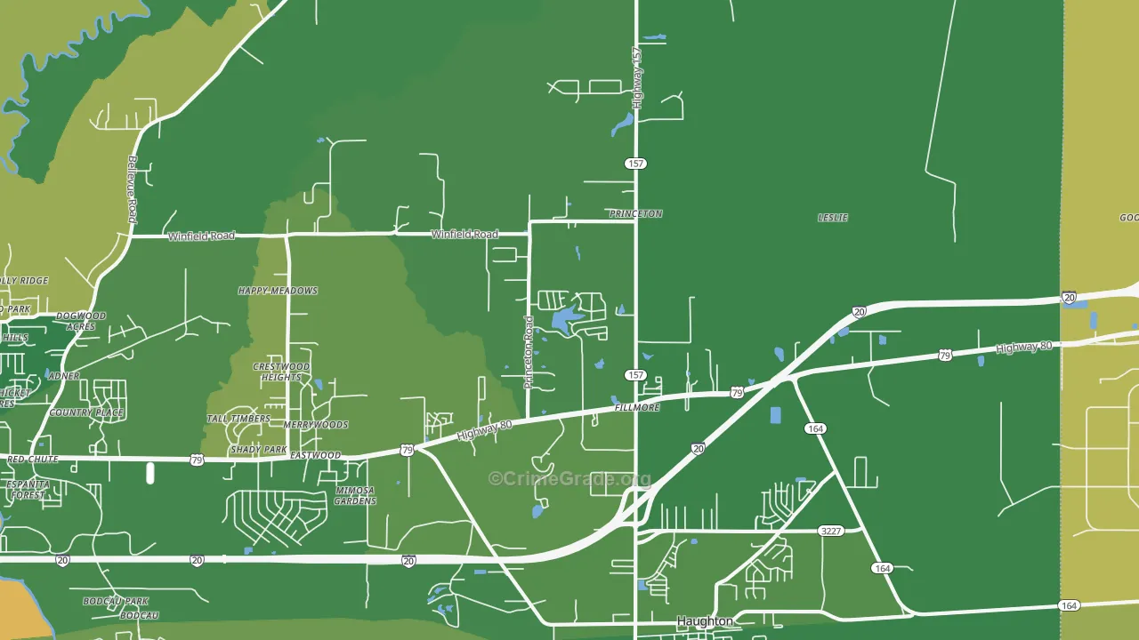 Princeton, LA Map of Vehicle Theft Rates