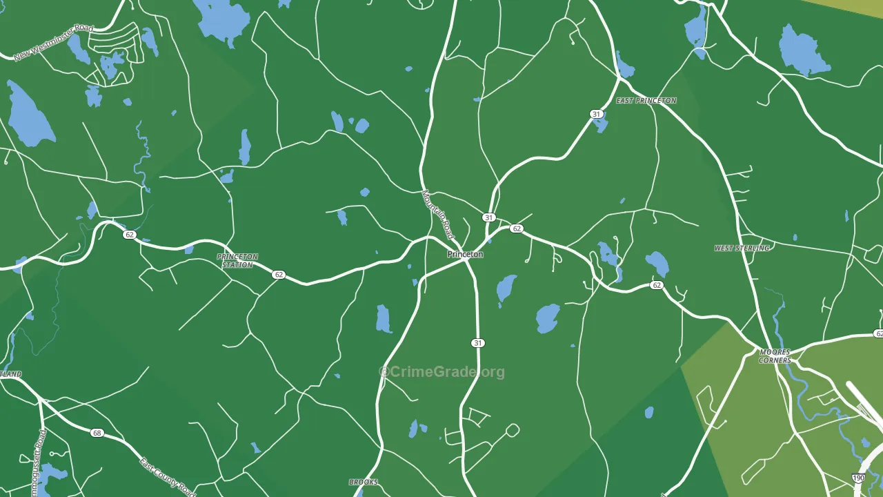 Princeton, MA Map of Vehicle Theft Rates