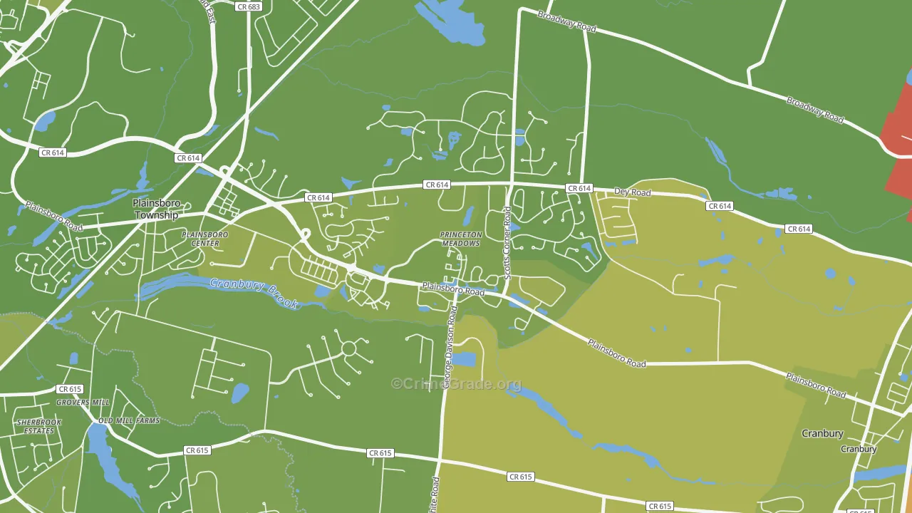 Princeton Meadows, NJ Map of Vehicle Theft Rates