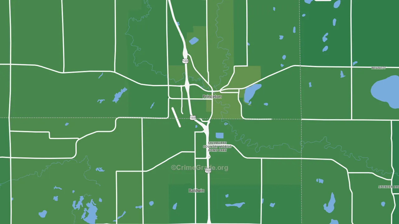 Princeton, MN Map of Vehicle Theft Rates