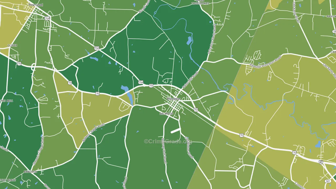 Princeton, NC Map of Vehicle Theft Rates