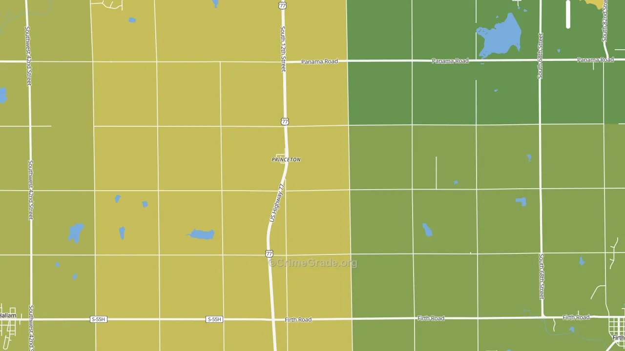 Princeton, NE Map of Vehicle Theft Rates