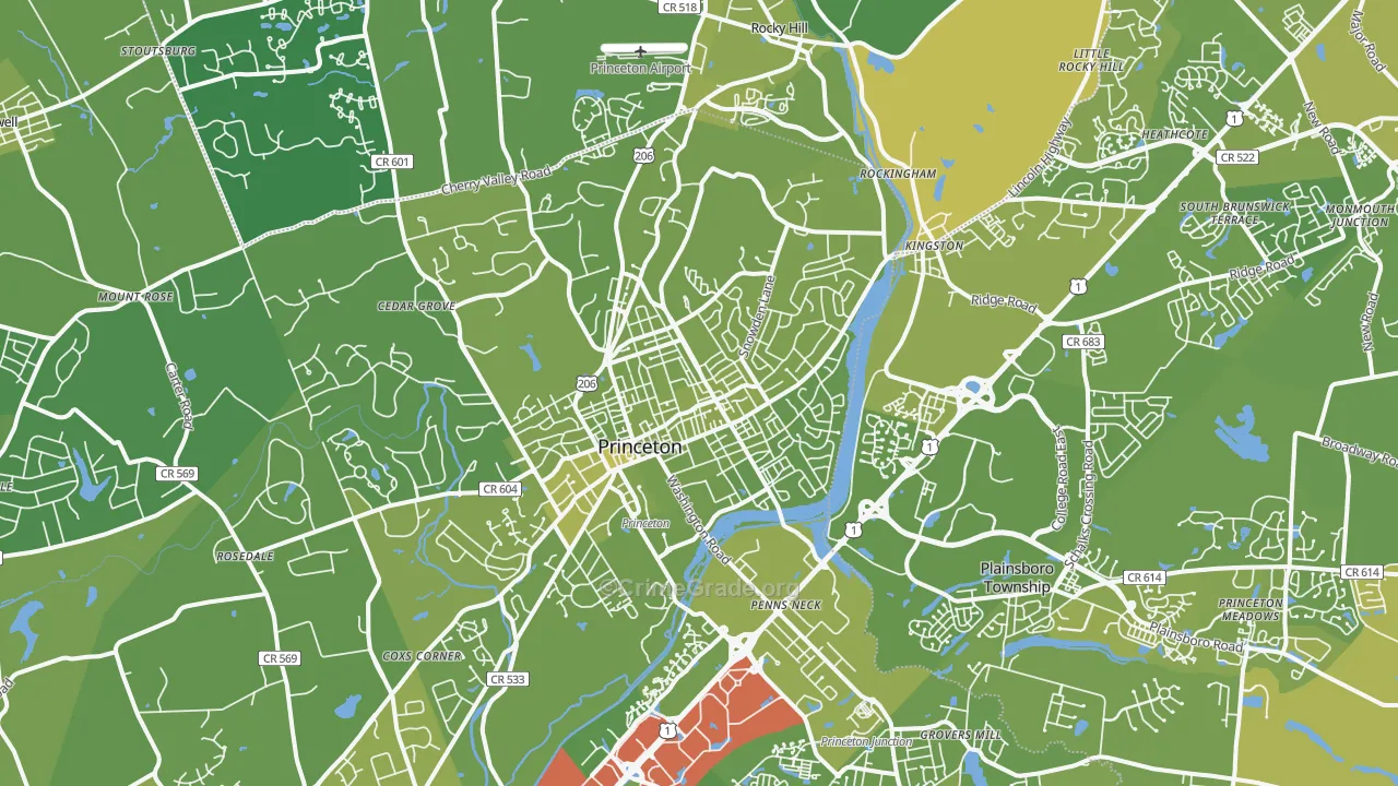Princeton, NJ Map of Vehicle Theft Rates