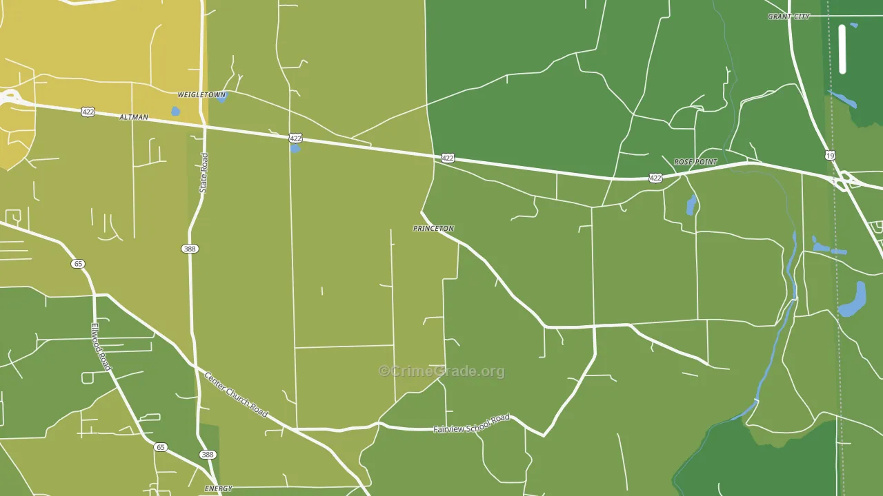 Princeton, PA Map of Vehicle Theft Rates