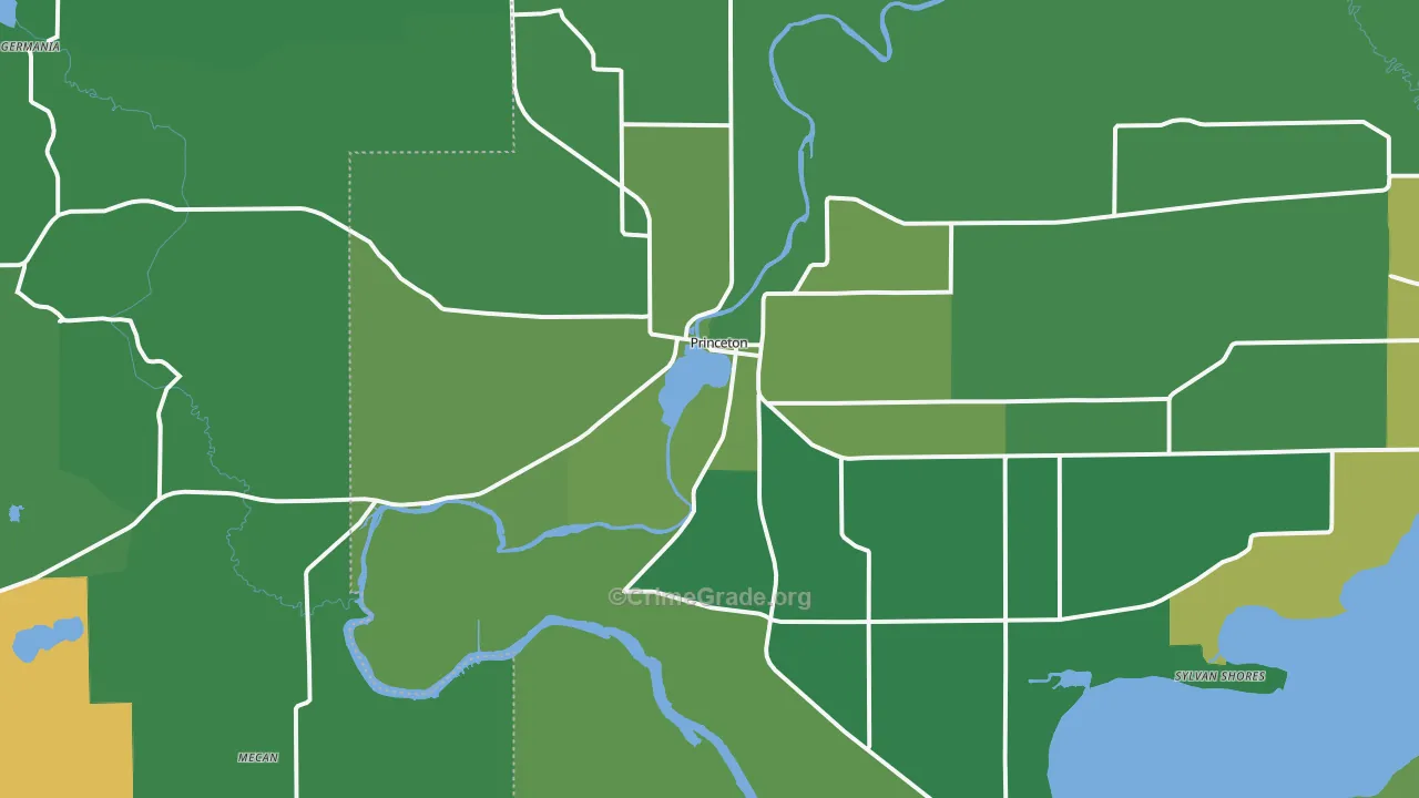 Princeton, WI Map of Vehicle Theft Rates