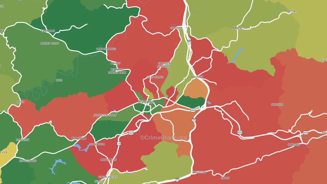 Princeton, WV Map of Vehicle Theft Rates