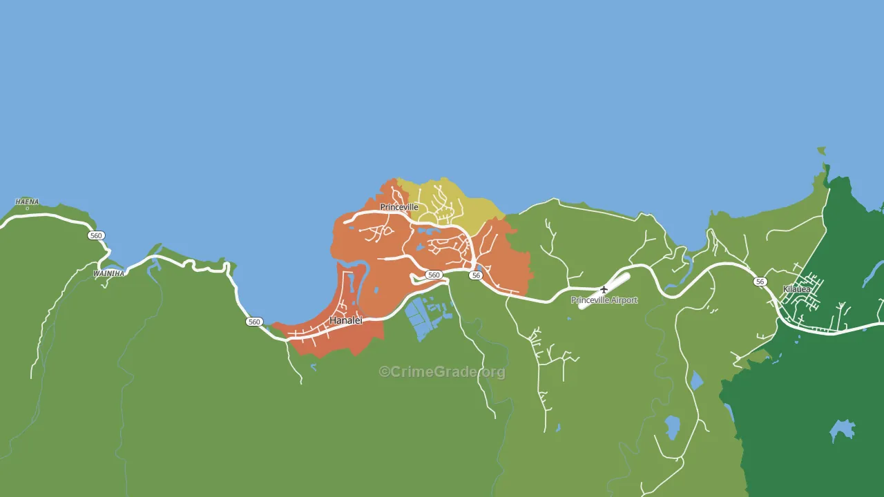 Princeville, HI Map of Vehicle Theft Rates