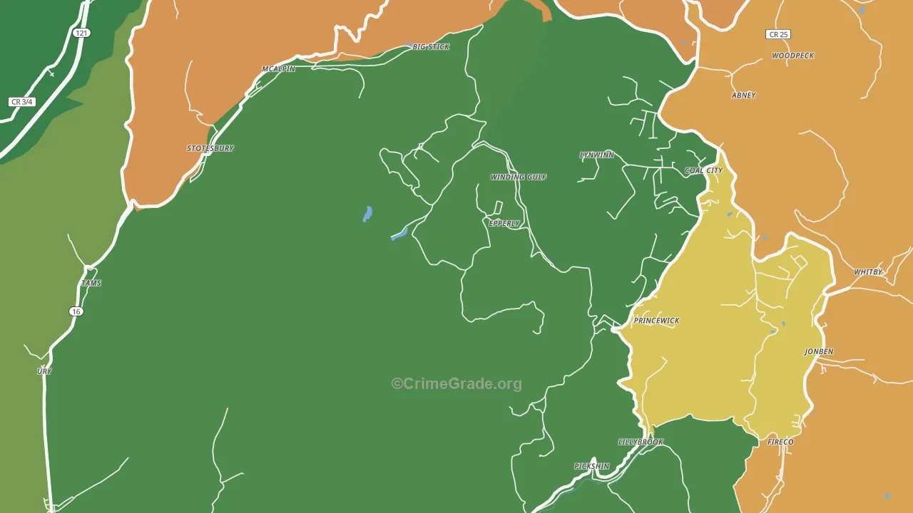 Princewick, WV Map of Vehicle Theft Rates