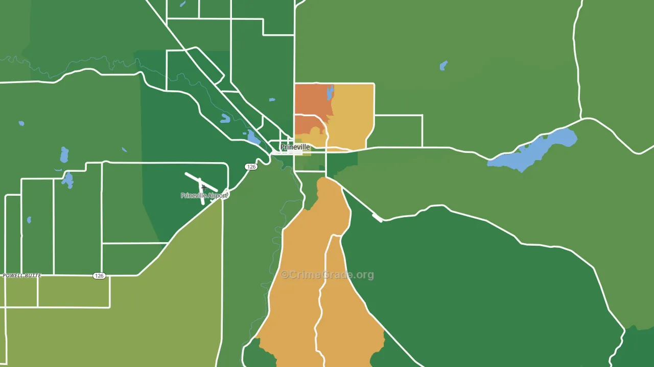 Prineville, OR Map of Vehicle Theft Rates