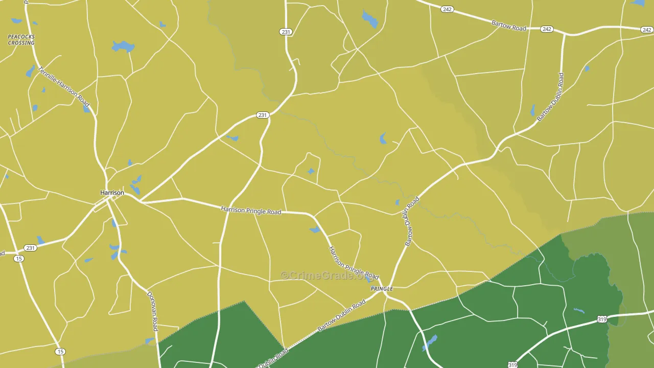 Pringle, GA Map of Vehicle Theft Rates
