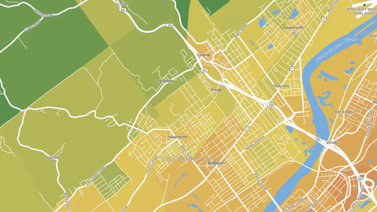 Pringle, PA Map of Vehicle Theft Rates
