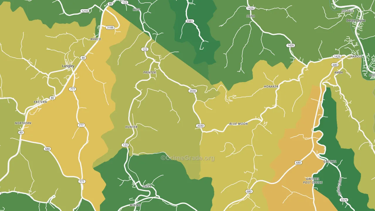 Printer, KY Map of Vehicle Theft Rates
