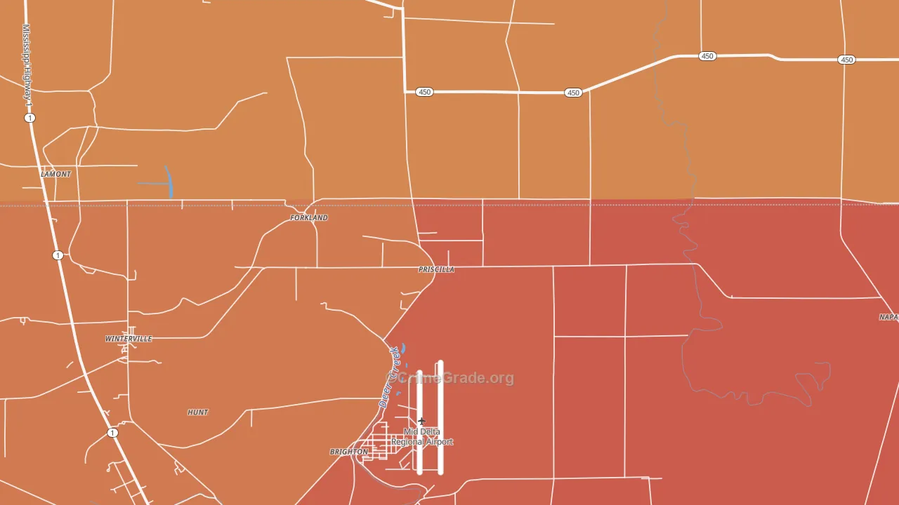 Priscilla, MS Map of Vehicle Theft Rates